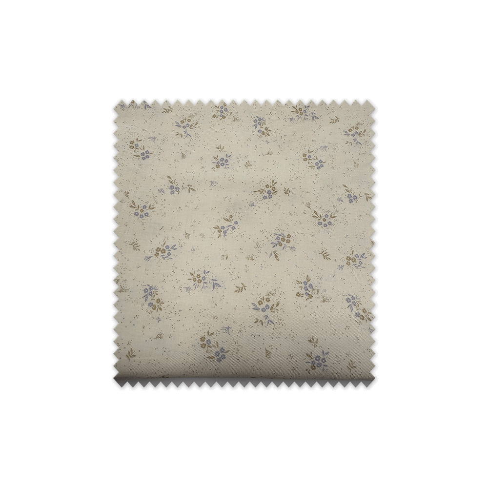 retal viella algodón orgánico flores azul fondo beige