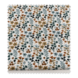 Comprar telas retal popelín flores camel y azules 0,85m
