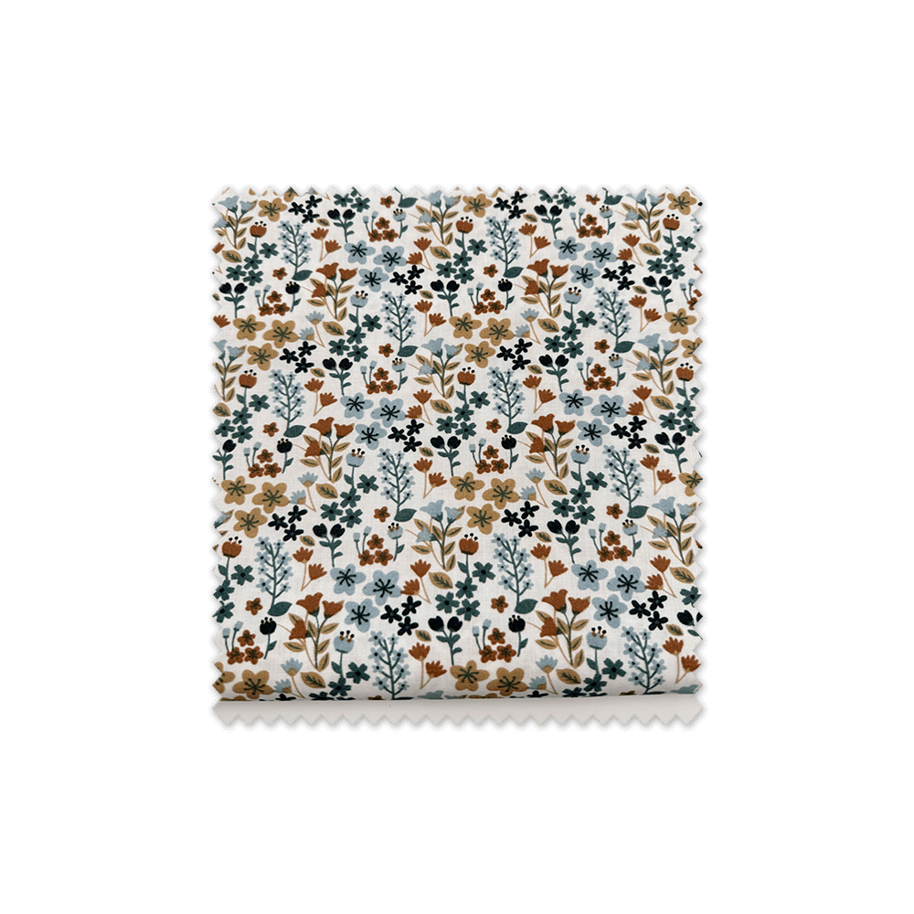 Comprar telas retal popelín flores camel y azules 0,85m