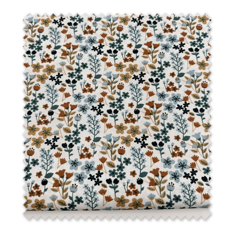 Comprar telas retal popelín flores camel y azules 0,85m