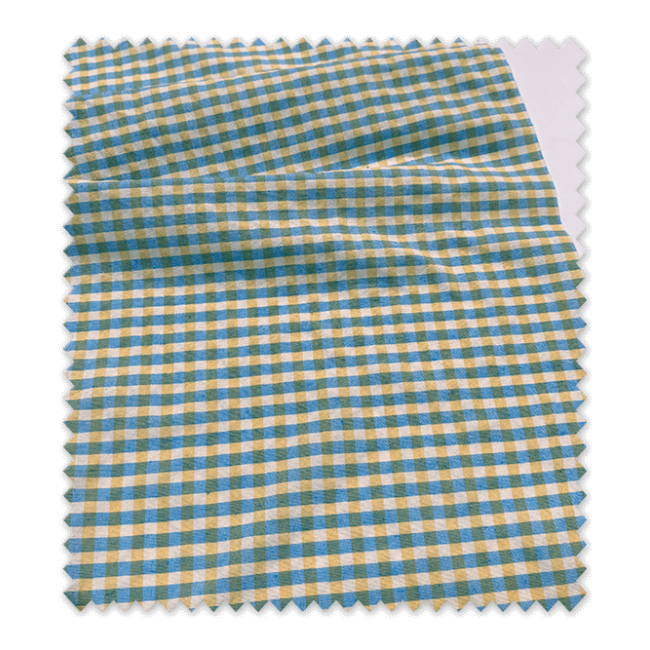 Cuadro Vichy Seersucker Azul y Amarillo | Tela Fresca, Ligera y con Relieve