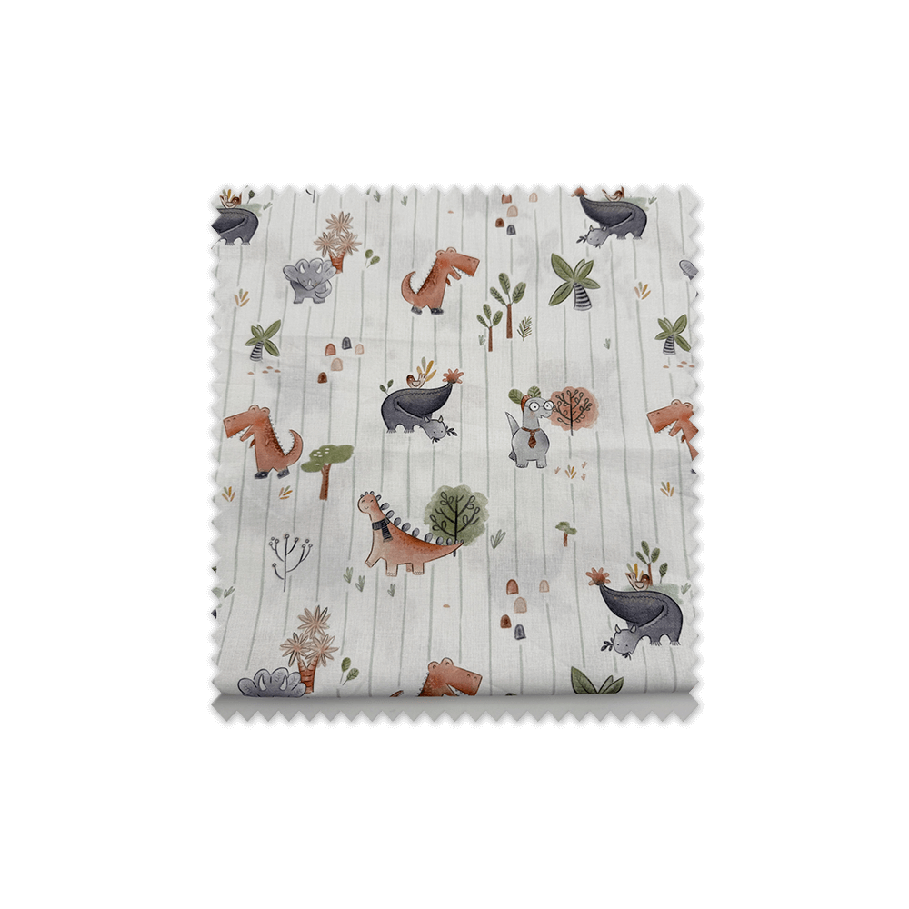 Tela infantil dinosaurios algodón rayas