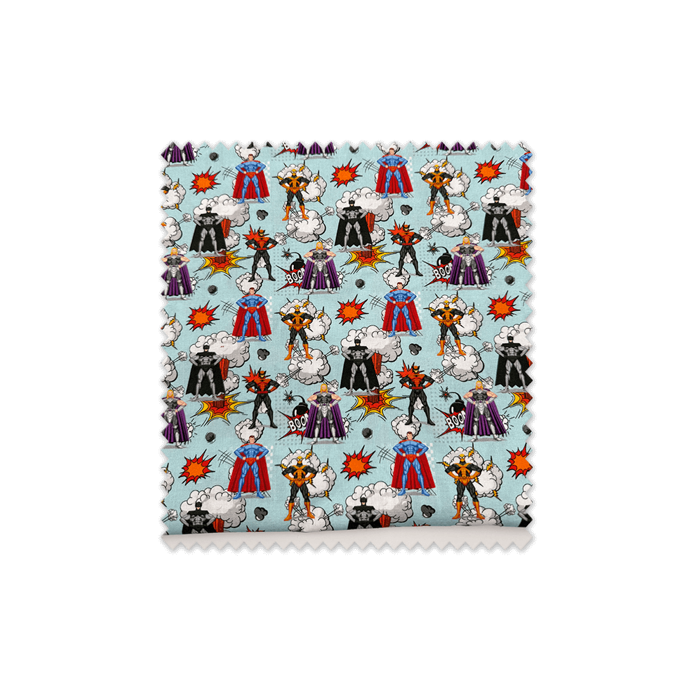 Retal algodón 100% héroes fondo celeste 0,75 metros al mejor precio