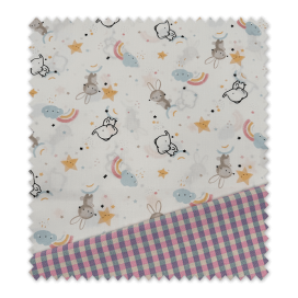 Combinación de telas infantiles fondo blanco con vichy bicolor