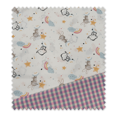 Combinación de telas infantiles fondo blanco con vichy bicolor