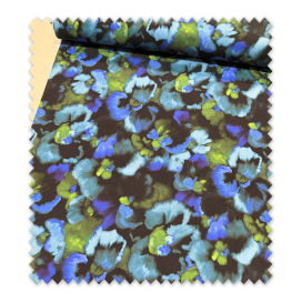 Tela de Viscosa Flores Azules y Verdes | Comprar viscosa estampada online