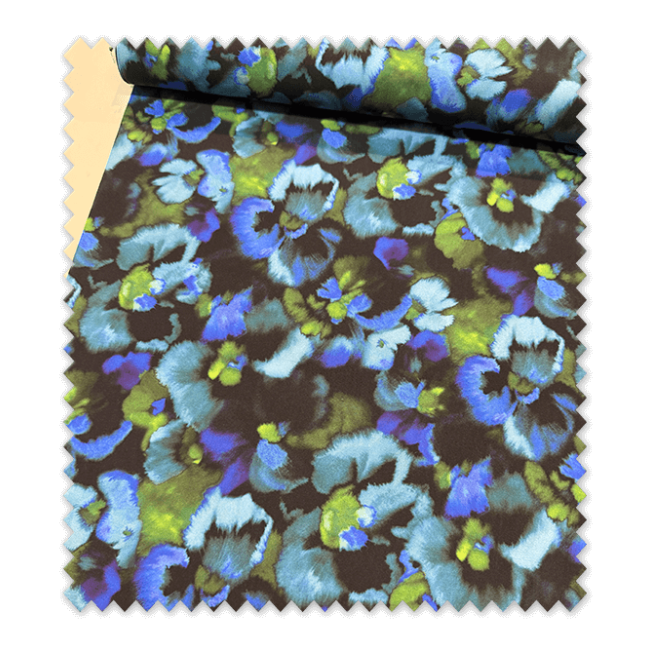 Tela de Viscosa Flores Azules y Verdes | Comprar viscosa estampada online