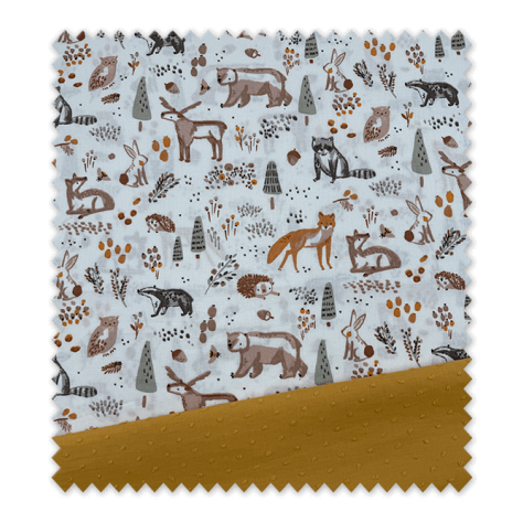 Idea Combinado Animales Bosque Verde y Tierra y Doble Gasa Mostaza, telas al mejor precio