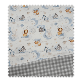 Idea Combinado Telas Animales y Nubes Azul y Vichy Orgánico Gris | Telas Online