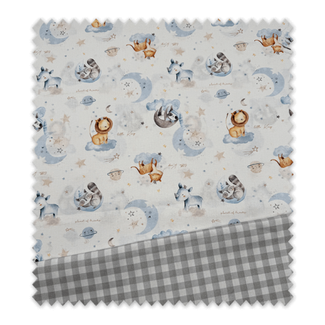 Idea Combinado Telas Animales y Nubes Azul y Vichy Orgánico Gris | Telas Online