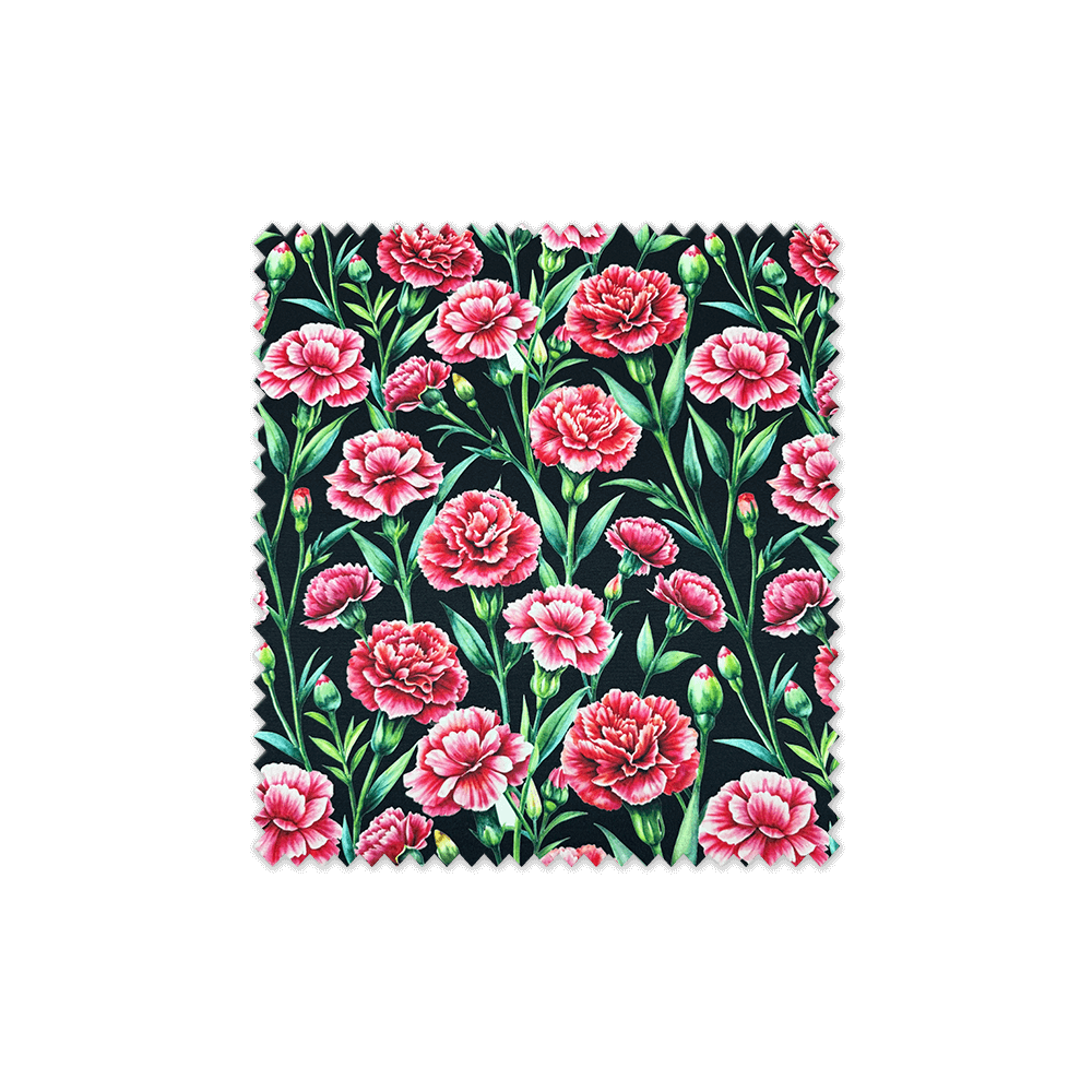 Tela strech flamenca claveles fondo negro para traje de flamenca