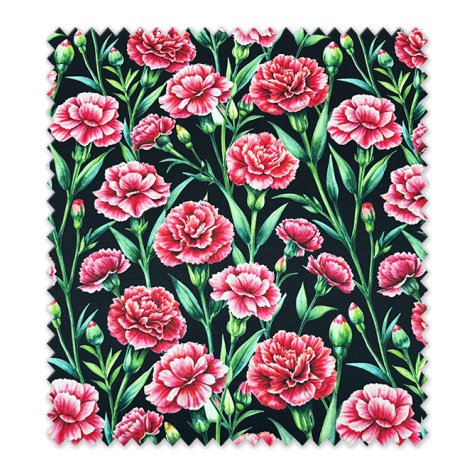 Tela strech flamenca claveles fondo negro para traje de flamenca