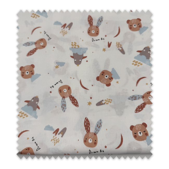 Retal algodón infantil animales azul y marrón