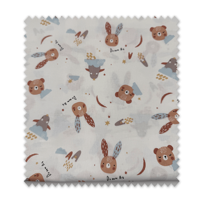 Retal algodón infantil animales azul y marrón