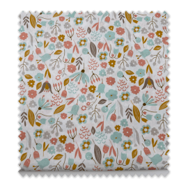 Retal popelín algodón flores mostaza turquesa y rosa