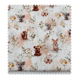 Tela algodón animales del bosque tonos tierra