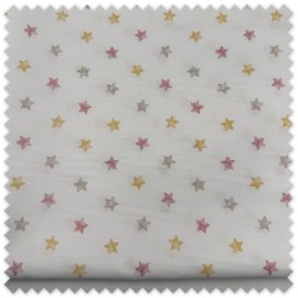 Retal popelín algodón estrellas mostaza gris rosa empolvado