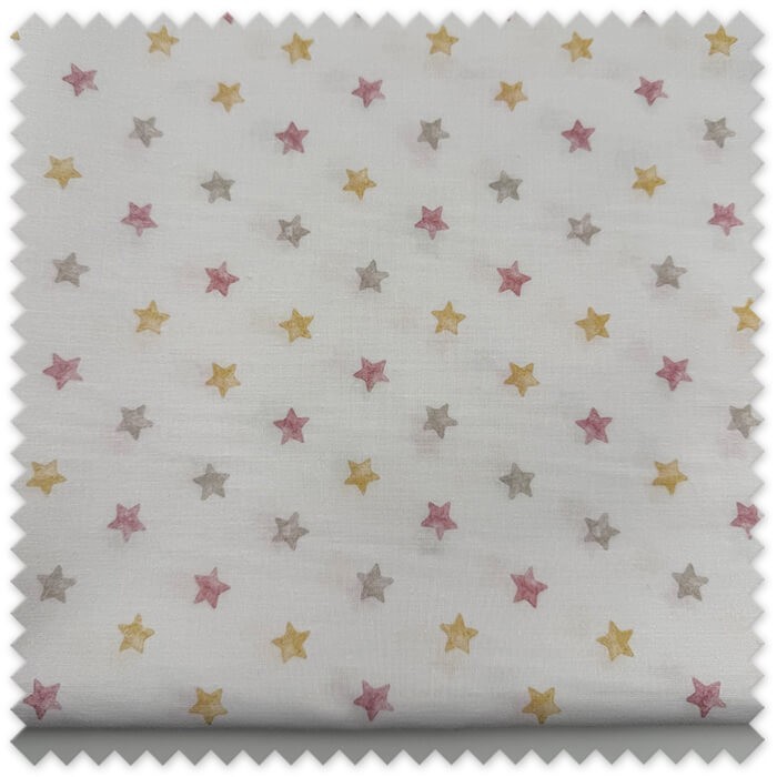 Retal popelín algodón estrellas mostaza gris rosa empolvado