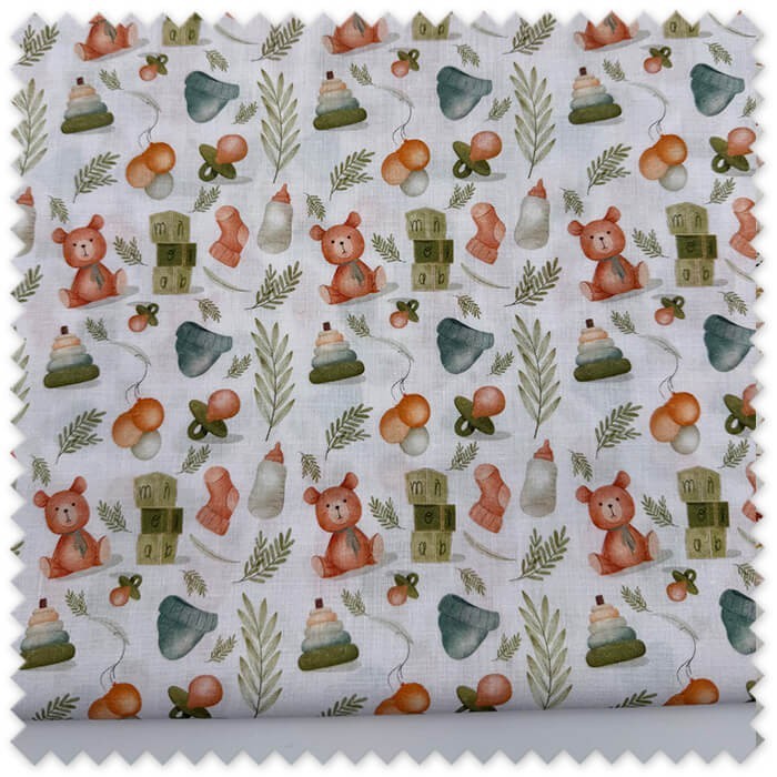 tela infantil algodón ositos y biberones