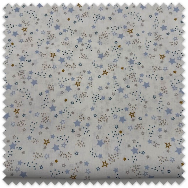Retal 0,70 m Algodón 100% Estrellas Azules y Mostaza – Tela Infantil Estampada