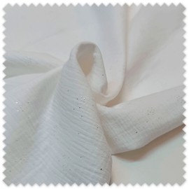 Doble gasa blanca con motitas lurex plata – suave