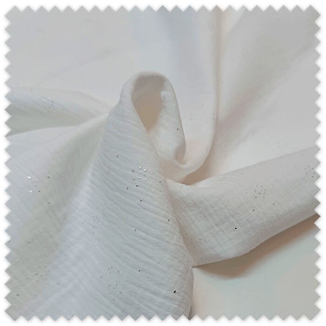 Doble gasa blanca con motitas lurex plata – suave