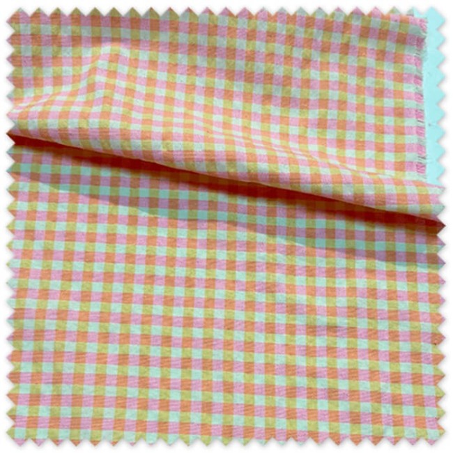 Cuadro Vichy Rosa y Amarillo Pálido Seersucker | Tela Ligera, Fresca y Texturizada