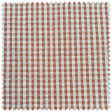 Detalle de cuadro vichy seersucker melocotón y teja con textura arrugada