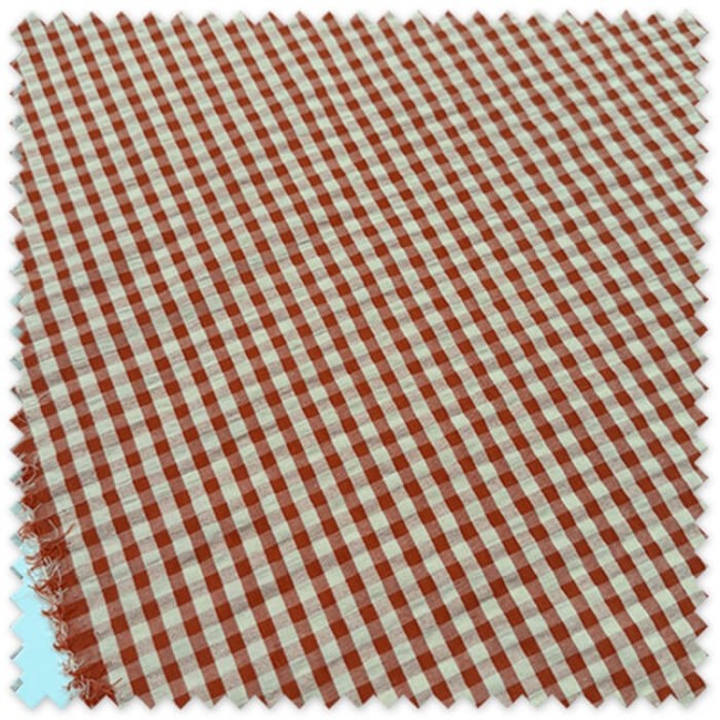 Tela Seersucker Vichy Bicolor Melocotón y Teja | Tejido de algodón fresco