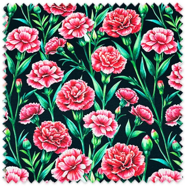 Tela strech flamenca claveles fondo negro para traje de flamenca