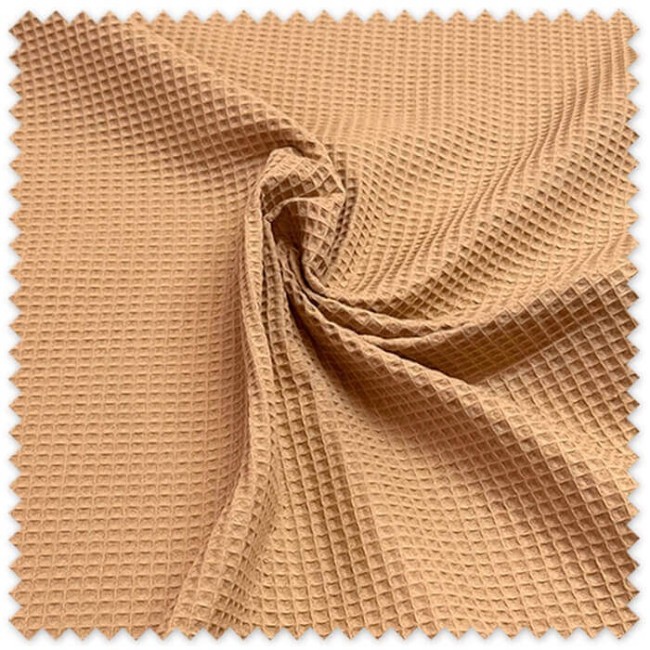 Tela waffle gofre color caramelo textura panal algodón