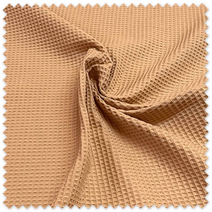 Tela waffle gofre color caramelo textura panal algodón