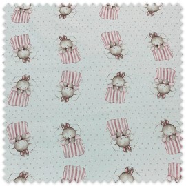 tela algodón bebé rosa empolvado con conejos