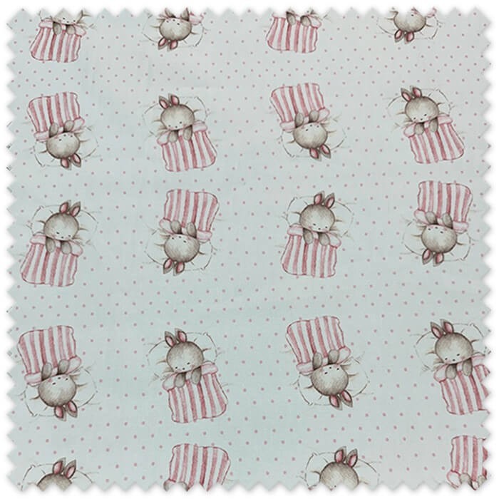 tela algodón bebé rosa empolvado con conejos