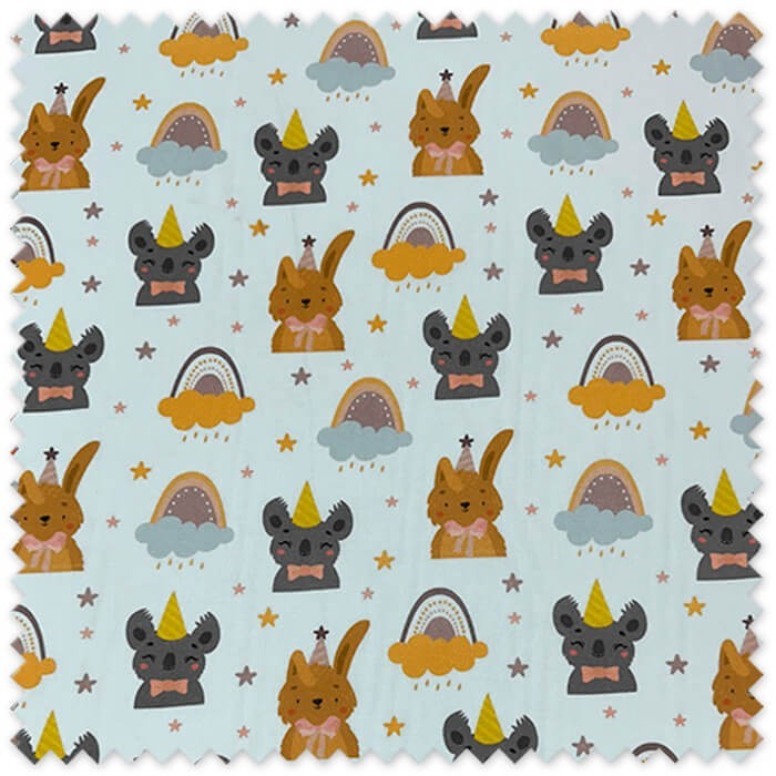 popelín infantil estampado animales y arcoíris