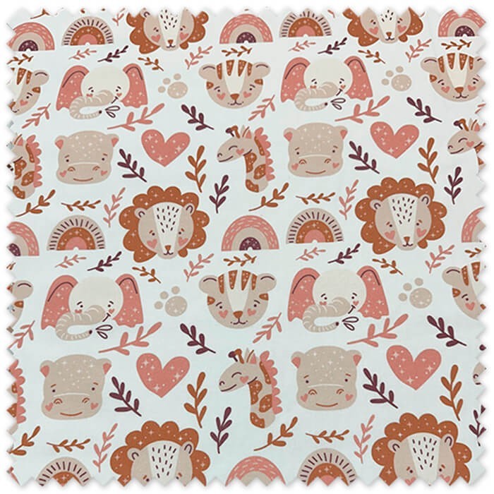 popelín infantil estampado animales colores tierra