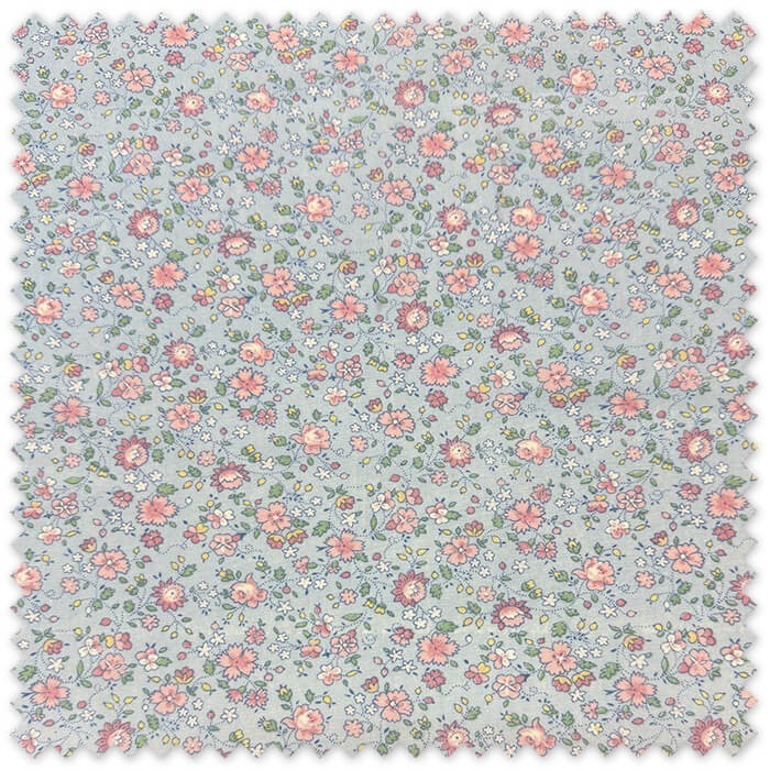 tela popelín flor rosa empolvado fondo azul