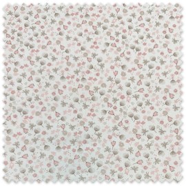Comprar Tejido algodón con flores rosa y motivos grises