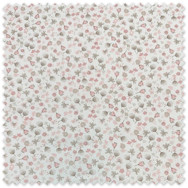 Comprar Tejido algodón con flores rosa y motivos grises