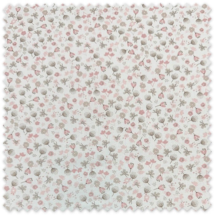 Comprar Tejido algodón con flores rosa y motivos grises