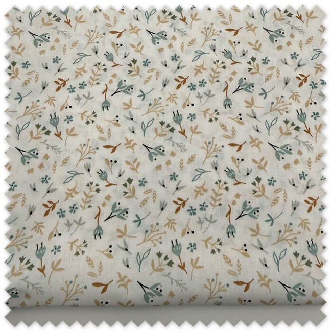 Retal algodón flores hojas azul camel 1,20m