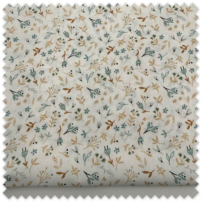 Retal algodón flores hojas azul camel 1,20m