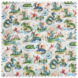 tela algodón dragones estampado digital