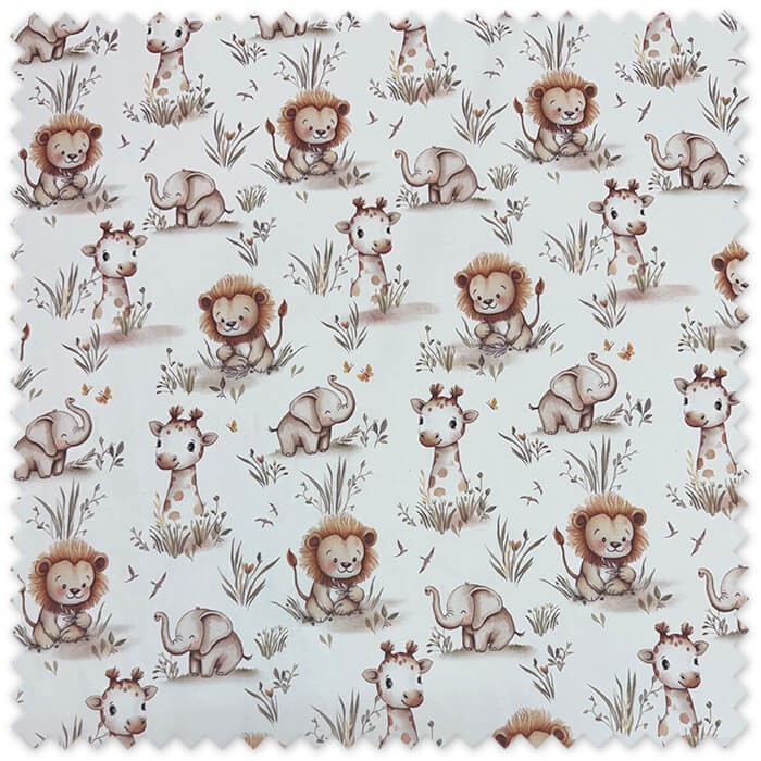 tela jirafas elefantes leones algodón