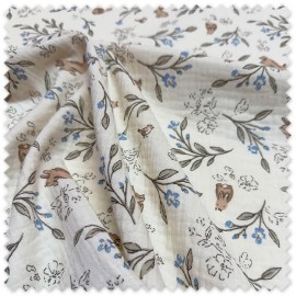 Tela Doble Gasa Conejitos Fondo Crudo | Doble Gasa Algodón Infantil por Metros