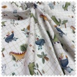 Tela Doble Gasa Dinosaurios Fondo Cuadros | Doble Gasa Algodón Infantil