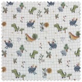 tela doble gasa estampado dinosaurios cuadros