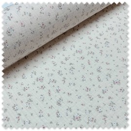 muselina estampada flores tonos rosa sobre beige