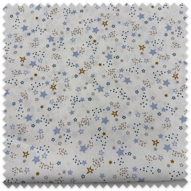 Retal 0,85 m Tela Algodón 100% Estrellas Azul y Camel | Tela Infantil por Metros