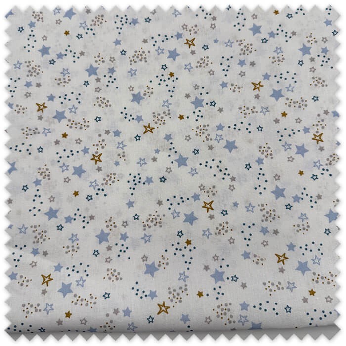Retal 0,85 m Tela Algodón 100% Estrellas Azul y Camel | Tela Infantil por Metros